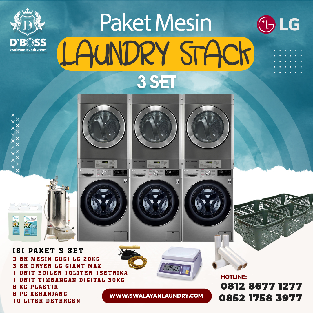 Paket Mesin Stack LG 20Kg + Dryer Giant Max 3 Set