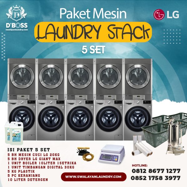 Paket Mesin Stack LG 20Kg + Dryer LG Giant Max 5 Set